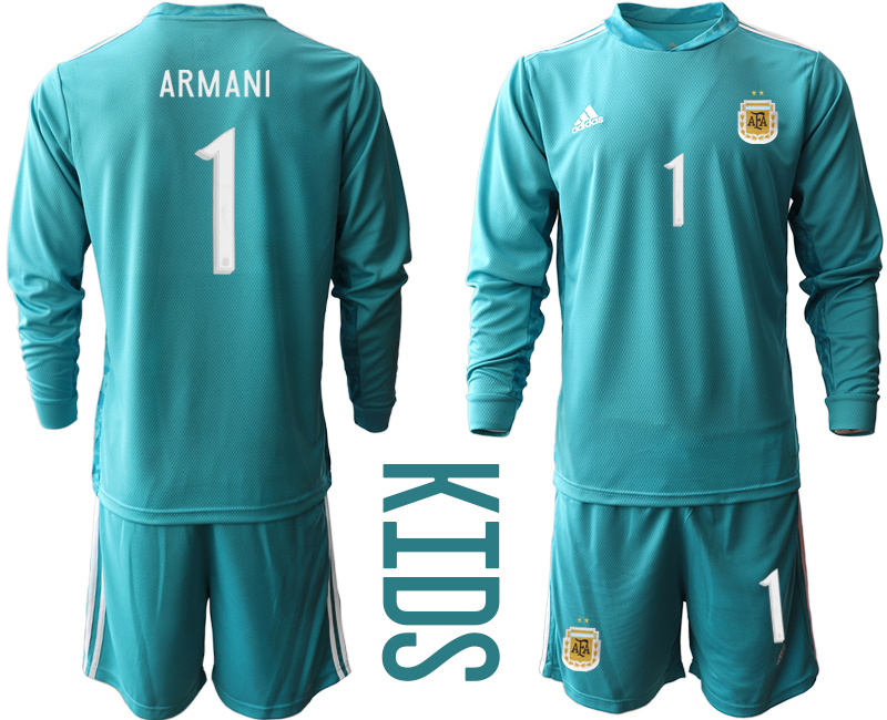 Youth 2020-2021 Season National team Argentina goalkeeper Long sleeve blue #1 Soccer Jersey